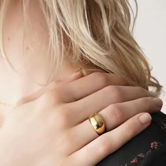 Chunky Gold Dome Ring Waterproof Non-Tarnish Statement Ring for Everyday Wear - Picture 8 of 14